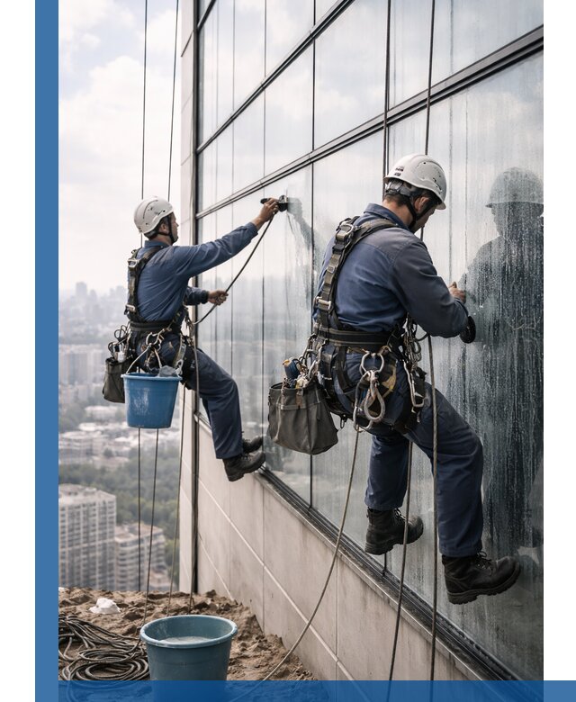 Профессиональная мойка фасадных окон альпинистами в Ставрополе