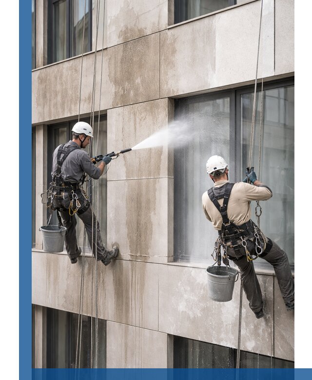 Послестроительная мойка фасада промышленным альпинизмом в Ставрополе