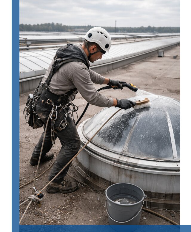 Мойка зенитных фонарей на кровле для промышленных объектов в Ставрополе