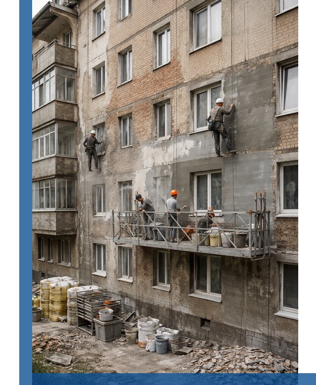 Капитальный ремонт фасада в Ставрополе с восстановлением и гидроизоляцией