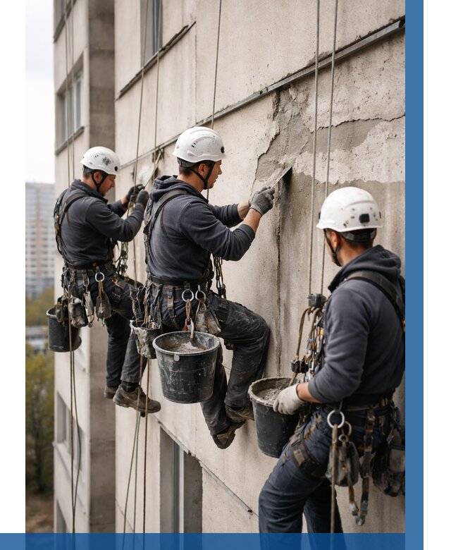 Ремонт бетонных элементов фасада в Ставрополе от 2596 р. | ВЫСОТНИК-Ств