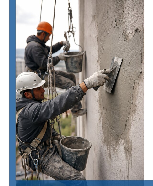 Штукатурка фасада на высоте в Ставрополе профессиональные работы