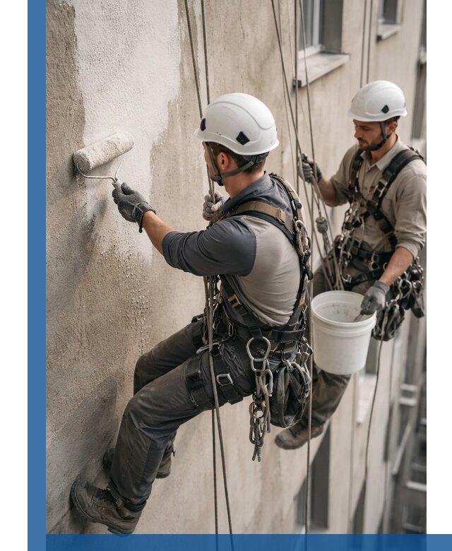 Грунтовка фасада на высоте в Ставрополе промышленными альпинистами