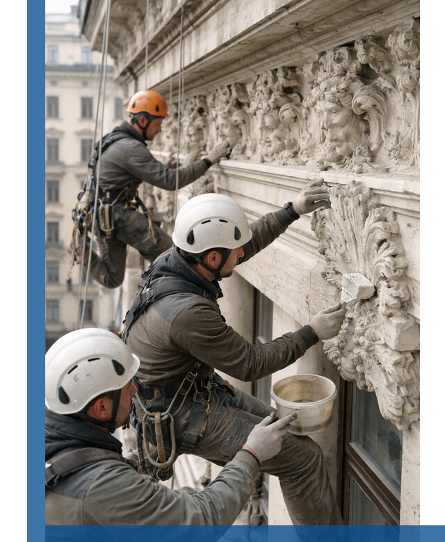 Реставрация фасадной лепнины с высотными работами в Ставрополе