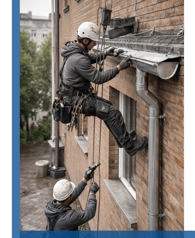 Монтаж водосточной системы на здании в Ставрополе под ключ