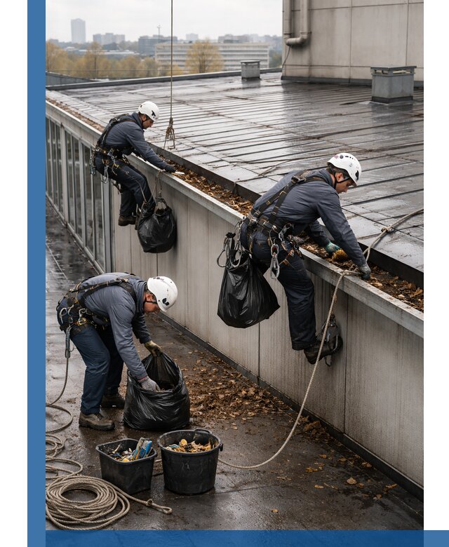 Очистка кровли по периметру в Ставрополе силами промышленных альпинистов