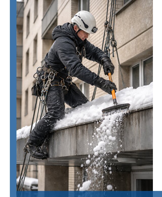 Очистка козырьков от снега в Ставрополе круглогодично безопасно