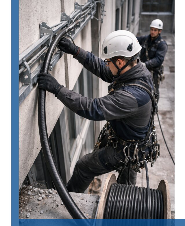 Протяжка кабеля питания на высоте в Ставрополе с гарантией безопасности и качества