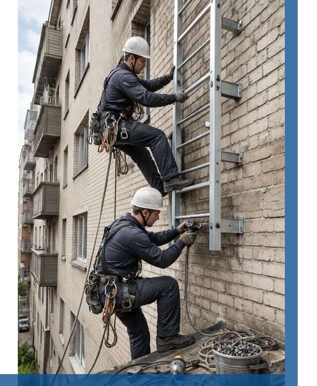 Монтаж пожарной лестницы в Ставрополе от 25960 р заказать у ВЫСОТНИК-Ств