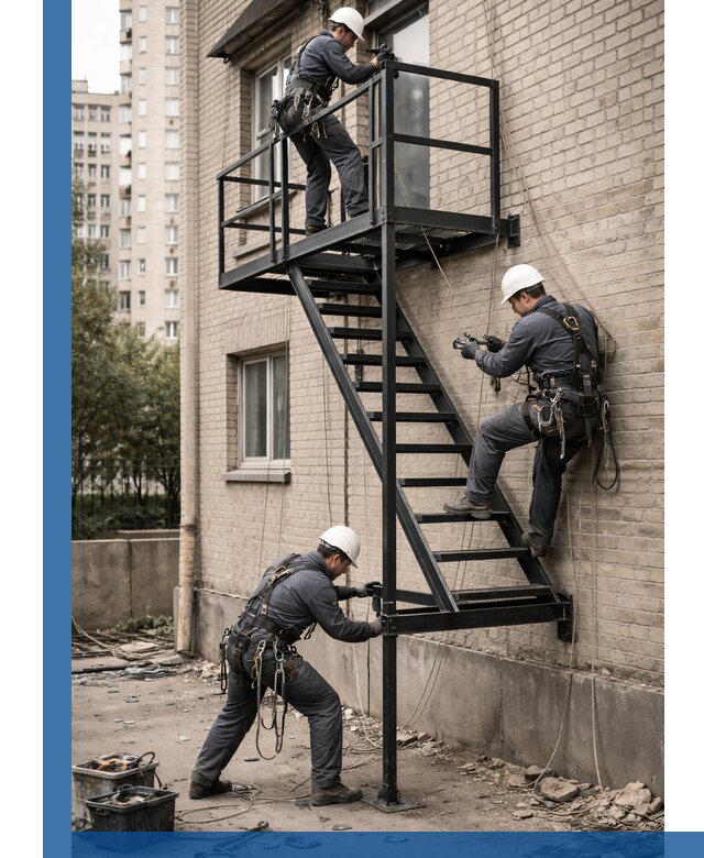 Монтаж пожарной лестницы в Ставрополе, установка и крепление