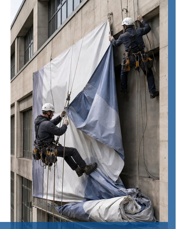 Демонтаж баннеров с фасада в Ставрополе от 4673 р. | ВЫСОТНИК-Ств