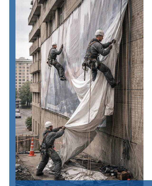Демонтаж баннеров с фасада в Ставрополе оперативно и безопасно
