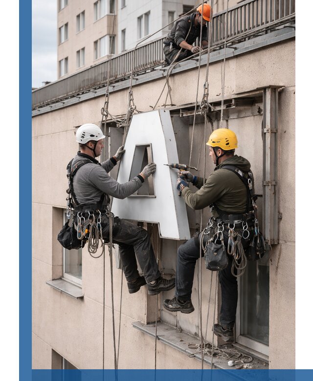 Ремонт и восстановление наружных вывесок на высоте в Ставрополе