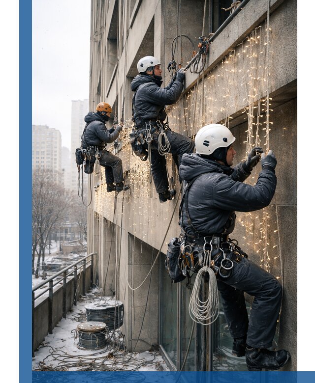 Монтаж новогодней иллюминации и украшение фасадов в Ставрополе