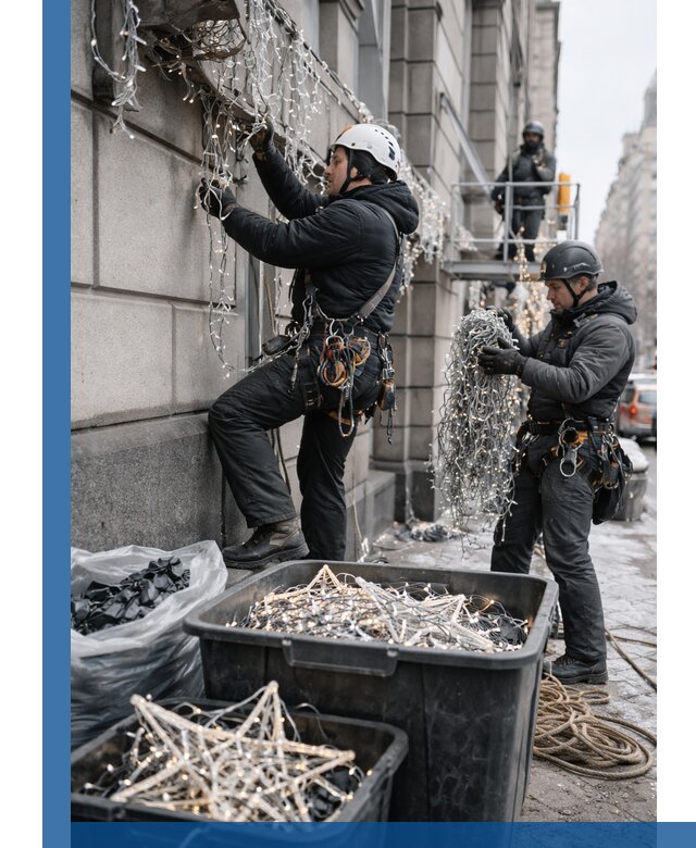 Демонтаж новогоднего оформления и гирлянд в Ставрополе