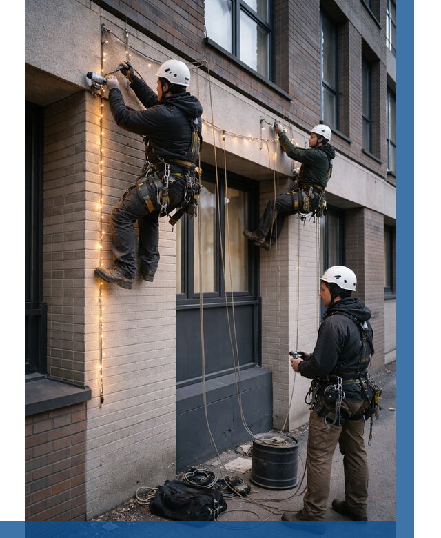 Монтаж гирлянд на фасаде в Ставрополе от 3634 р. | ВЫСОТНИК-Ств