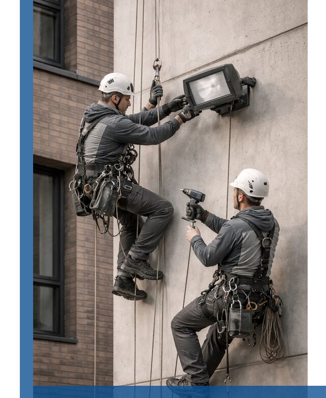 Профессиональный монтаж фасадных прожекторов в Ставрополе под ключ