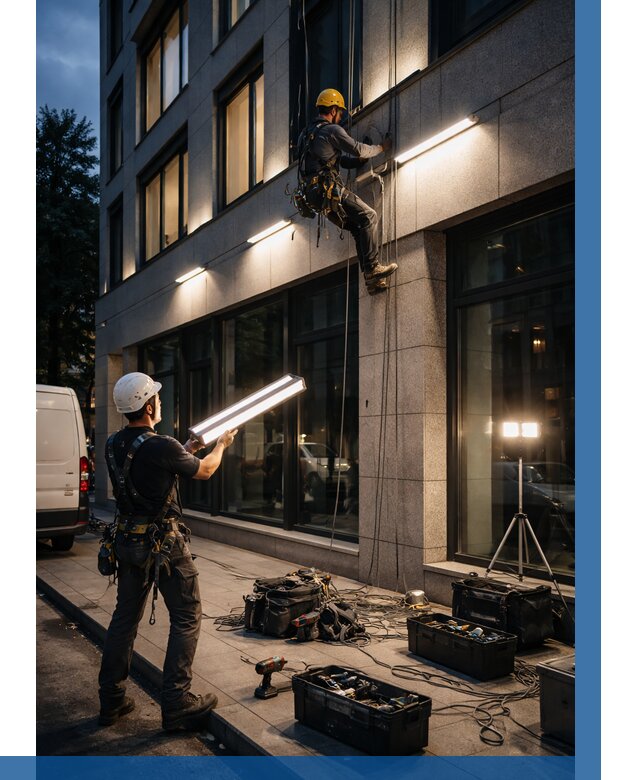 Монтаж архитектурной подсветки здания в Ставрополе от 2596 р.|ВЫСОТНИК-Ств