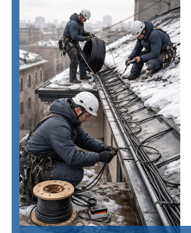 Монтаж греющего кабеля на кровле в Ставрополе под ключ