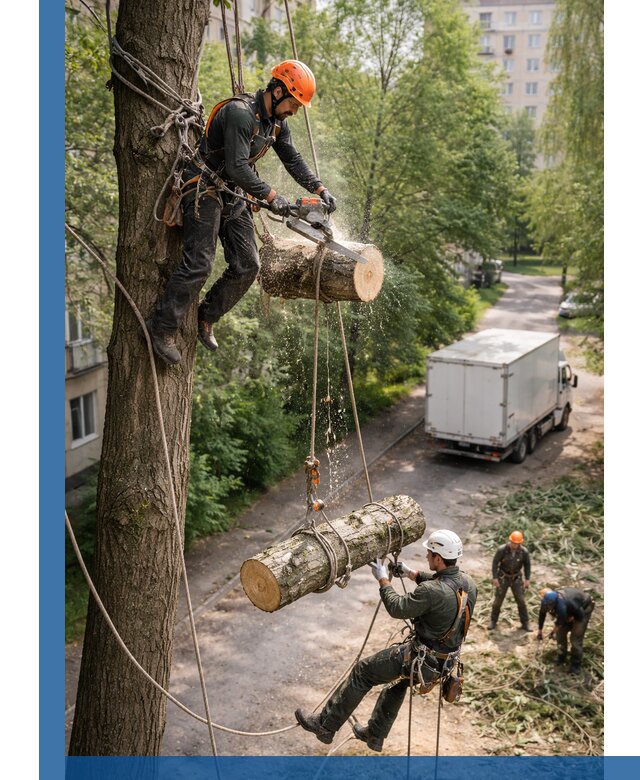 Спил деревьев альпинистами в Ставрополе, безопасно и без повреждений