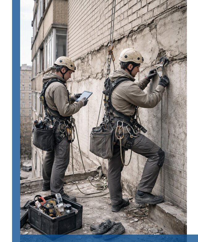 Обследование фасада промышленными альпинистами в Ставрополе