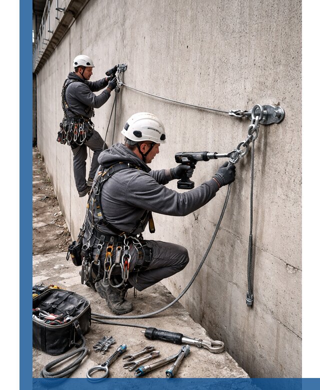 Монтаж анкерных линий высотной безопасности в Ставрополе