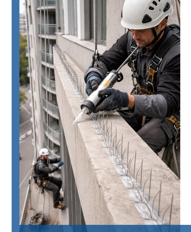 Установка шипов от птиц на фасадах и кровлях в Ставрополе